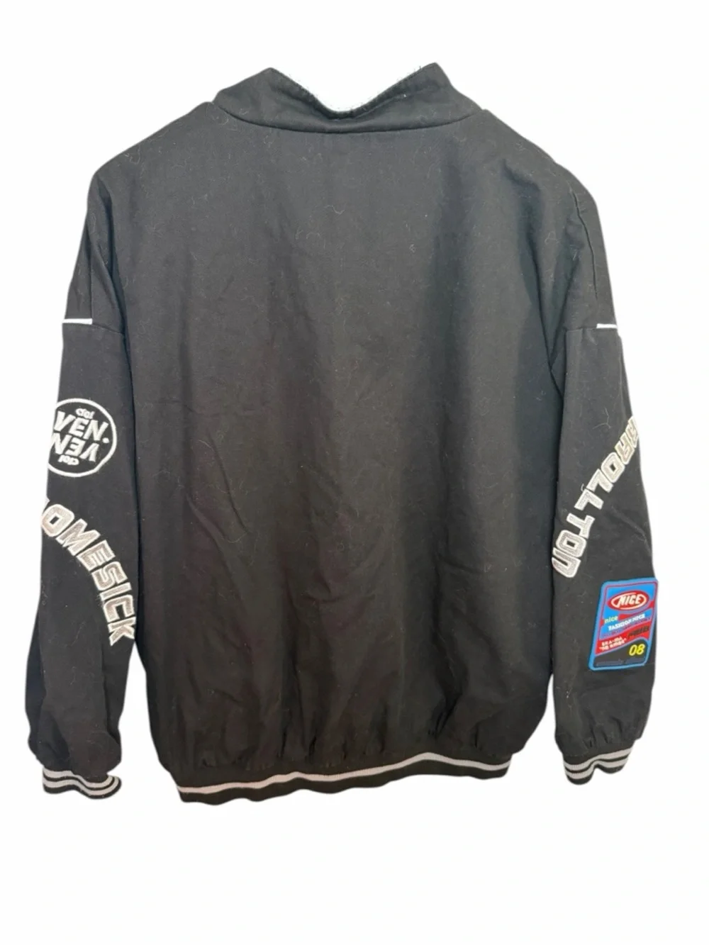Men's Black Graphic Bomber Jacket with White Embroidery - Picture 3 of 12